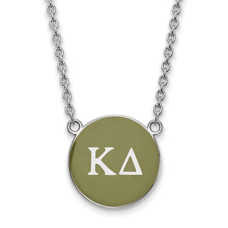 Sterling Silver Rhodium-plated LogoArt Kappa Delta Sorority Greek Letters Large Color Enamel Pendant 18 inch Necklace SS030KD-18