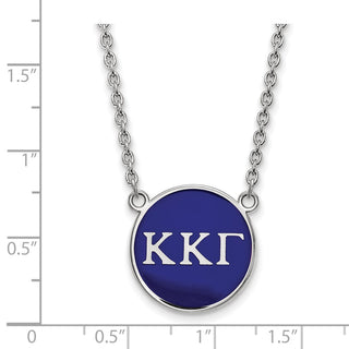 Sterling Silver Rhodium-plated LogoArt Kappa Kappa Gamma Sorority Greek Letters Large Color Enamel Pendant 18 inch Necklace SS030KKG-18