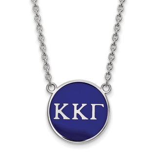 Sterling Silver Rhodium-plated LogoArt Kappa Kappa Gamma Sorority Greek Letters Large Color Enamel Pendant 18 inch Necklace SS030KKG-18