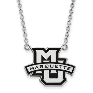 Sterling Silver Rhodium-plated LogoArt Marquette University Large Enameled Pendant 18 inch Necklace