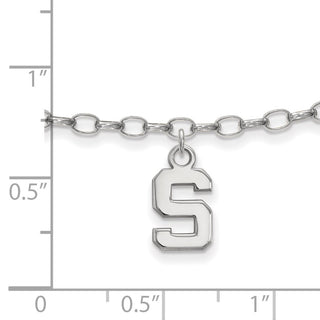 Sterling Silver Rhodium-plated LogoArt Michigan State University Letter S 9-inch Anklet