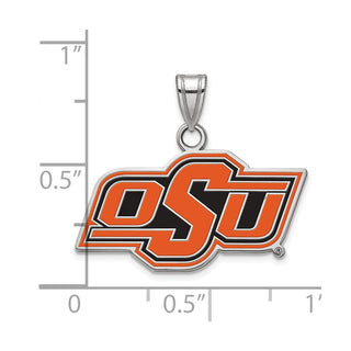 Sterling Silver Rhodium-plated LogoArt Oklahoma State University O-S-U Small Enameled Pendant