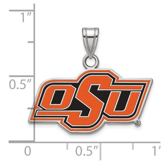 Sterling Silver Rhodium-plated LogoArt Oklahoma State University O-S-U Small Enameled Pendant