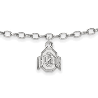 Sterling Silver Rhodium-plated LogoArt The Ohio State University 9 inch Anklet