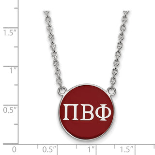 Sterling Silver Rhodium-plated LogoArt Pi Beta Phi Sorority Greek Letters Large Color Enamel Pendant 18 inch Necklace SS030PBP-18