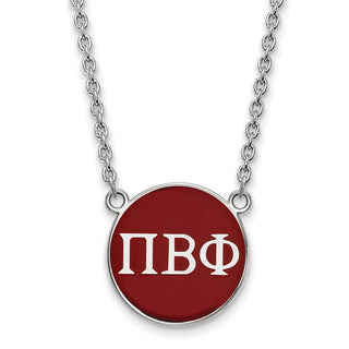 Sterling Silver Rhodium-plated LogoArt Pi Beta Phi Sorority Greek Letters Large Color Enamel Pendant 18 inch Necklace SS030PBP-18