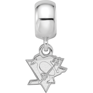 Sterling Silver Rhodium-plated NHL LogoArt Pittsburgh Penguins Extra Small Dangle Bead Charm