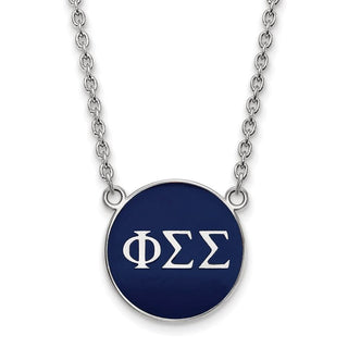 Sterling Silver Rhodium-plated LogoArt Phi Sigma Sigma Sorority Greek Letters Large Color Enamel Pendant 18 inch Necklace SS030PSS-18