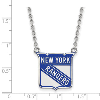 Sterling Silver Rhodium-plated NHL LogoArt New York Rangers Large Enameled Pendant 18 inch Necklace