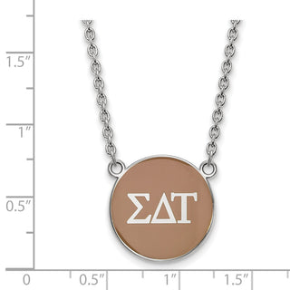 Sterling Silver Rhodium-plated LogoArt Sigma Delta Tau Sorority Greek Letters Large Color Enamel Pendant 18 inch Necklace SS030SDT-18