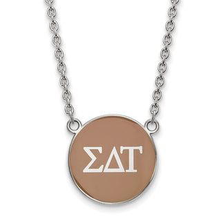 Sterling Silver Rhodium-plated LogoArt Sigma Delta Tau Sorority Greek Letters Large Color Enamel Pendant 18 inch Necklace SS030SDT-18