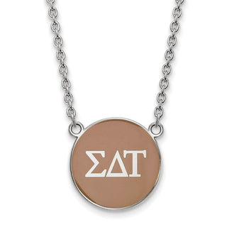 Sterling Silver Rhodium-plated LogoArt Sigma Delta Tau Sorority Greek Letters Large Color Enamel Pendant 18 inch Necklace SS030SDT-18