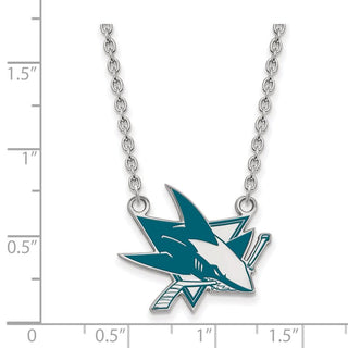 Sterling Silver Rhodium-plated NHL LogoArt San Jose Sharks Large Enameled Pendant 18 inch Necklace
