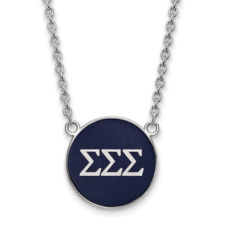Sterling Silver Rhodium-plated LogoArt Sigma Sigma Sigma Sorority Greek Letters Large Color Enamel Pendant 18 inch Necklace SS030SSS-18