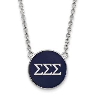 Sterling Silver Rhodium-plated LogoArt Sigma Sigma Sigma Sorority Greek Letters Large Color Enamel Pendant 18 inch Necklace SS030SSS-18