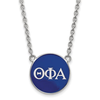 Sterling Silver Rhodium-plated LogoArt Theta Phi Alpha Sorority Greek Letters Large Color Enamel Pendant 18 inch Necklace SS030TPA-18