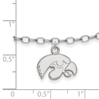 Sterling Silver Rhodium-plated LogoArt University of Iowa Hawk 9 inch Anklet