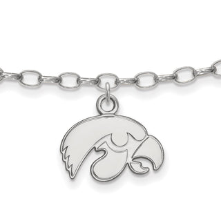 Sterling Silver Rhodium-plated LogoArt University of Iowa Hawk 9 inch Anklet