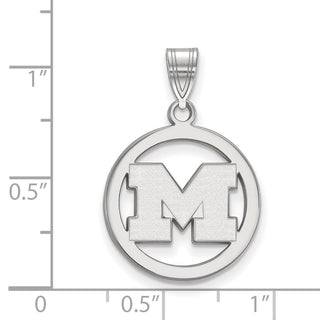 Sterling Silver Rhodium-plated LogoArt University of Michigan Letter M Medium Circle Pendant