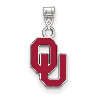 Sterling Silver Rhodium-plated LogoArt University of Oklahoma O-U Small Enameled Pendant