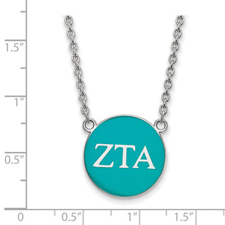 Sterling Silver Rhodium-plated LogoArt Zeta Tau Alpha Sorority Greek Letters Large Color Enamel Pendant 18 inch Necklace SS030ZTA-18