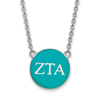 Sterling Silver Rhodium-plated LogoArt Zeta Tau Alpha Sorority Greek Letters Large Color Enamel Pendant 18 inch Necklace SS030ZTA-18