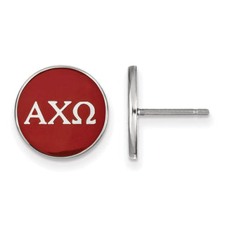 Sterling Silver Rhodium-plated LogoArt Alpha Chi Omega Sorority Greek Letters Color Enamel Post Earrings SS031ACO
