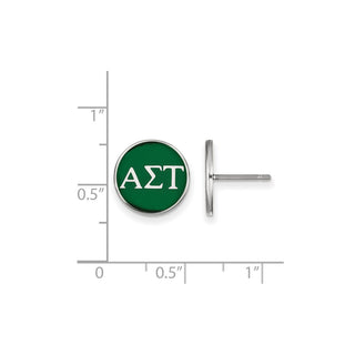 Sterling Silver Rhodium-plated LogoArt Alpha Sigma Tau Sorority Greek Letters Color Enamel Post Earrings SS031ALS