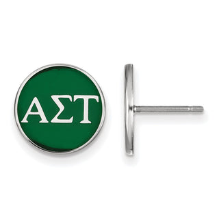 Sterling Silver Rhodium-plated LogoArt Alpha Sigma Tau Sorority Greek Letters Color Enamel Post Earrings SS031ALS