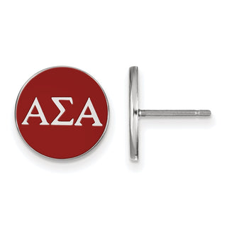 Sterling Silver Rhodium-plated LogoArt Alpha Sigma Alpha Sorority Greek Letters Color Enamel Post Earrings SS031ASI