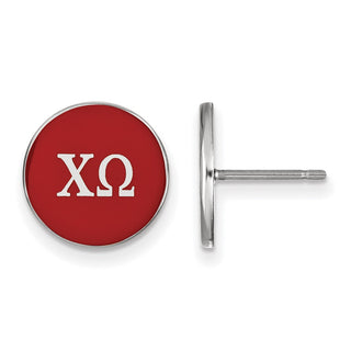 Sterling Silver Rhodium-plated LogoArt Chi Omega Sorority Greek Letters Color Enamel Post Earrings SS031CHO
