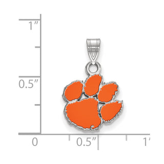 Sterling Silver Rhodium-plated LogoArt Clemson University Tiger Paw Small Enameled Pendant