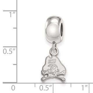Sterling Silver Rhodium-plated LogoArt East Carolina University Pirate Extra Small Dangle Bead Charm SS031ECU