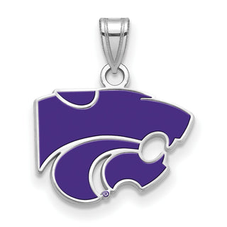 Sterling Silver Rhodium-plated LogoArt Kansas State University Wildcat Small Enameled Pendant