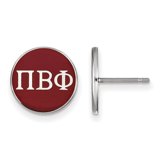 Sterling Silver Rhodium-plated LogoArt Pi Beta Phi Sorority Greek Letters Color Enamel Post Earrings SS031PBP