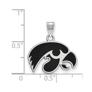 Sterling Silver Rhodium-plated LogoArt University of Iowa Hawk Small Enameled Pendant