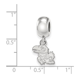 Sterling Silver Rhodium-plated LogoArt University of Kansas Jayhawk Extra Small Dangle Bead Charm