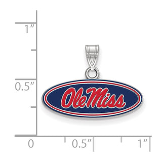 Sterling Silver Rhodium-plated LogoArt University of Mississippi Ole Miss Small Oval Enameled Pendant
