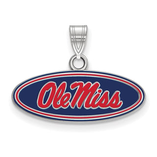Sterling Silver Rhodium-plated LogoArt University of Mississippi Ole Miss Small Oval Enameled Pendant
