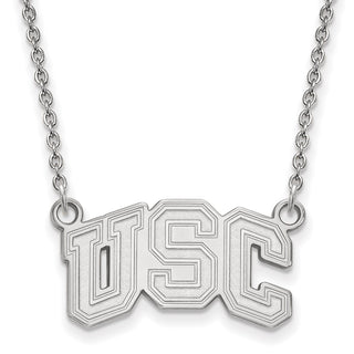 Sterling Silver Rhodium-plated LogoArt University of Southern California U-S-C Small Pendant 18 inch Necklace