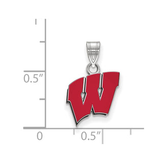 Sterling Silver Rhodium-plated LogoArt University of Wisconsin Letter W Small Enameled Pendant