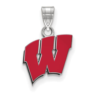 Sterling Silver Rhodium-plated LogoArt University of Wisconsin Letter W Small Enameled Pendant