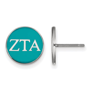 Sterling Silver Rhodium-plated LogoArt Zeta Tau Alpha Sorority Greek Letters Color Enamel Post Earrings SS031ZTA