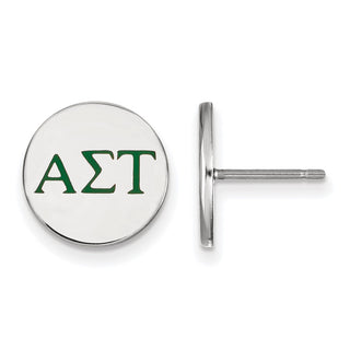 Sterling Silver Rhodium-plated LogoArt Alpha Sigma Tau Sorority Greek Letters Color Enamel Post Earrings SS032ALS