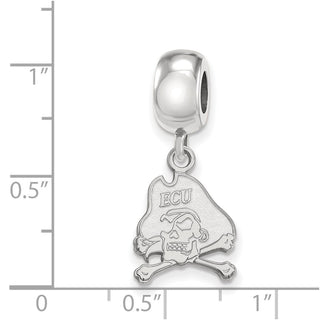 Sterling Silver Rhodium-plated LogoArt East Carolina University Pirate Small Dangle Bead Charm SS032ECU