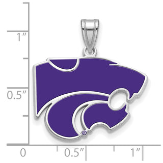 Sterling Silver Rhodium-plated LogoArt Kansas State University Wildcat Large Enameled Pendant
