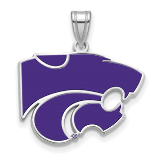 Sterling Silver Rhodium-plated LogoArt Kansas State University Wildcat Large Enameled Pendant