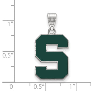 Sterling Silver Rhodium-plated LogoArt Michigan State University Letter S Large Enameled Pendant