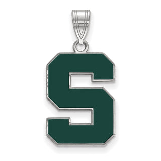 Sterling Silver Rhodium-plated LogoArt Michigan State University Letter S Large Enameled Pendant