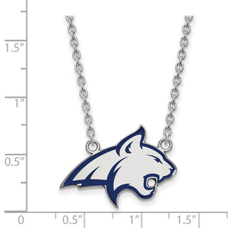Sterling Silver Rhodium-plated LogoArt Montana State University Bobcat Large Enameled Pendant 18 inch Necklace